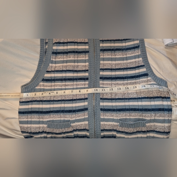 Liz Claiborne Liz Wear Striped Blue Full Zip Sweater Vest Large - Picture 5 of 7